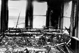 The factory floor after the fire was put out.
